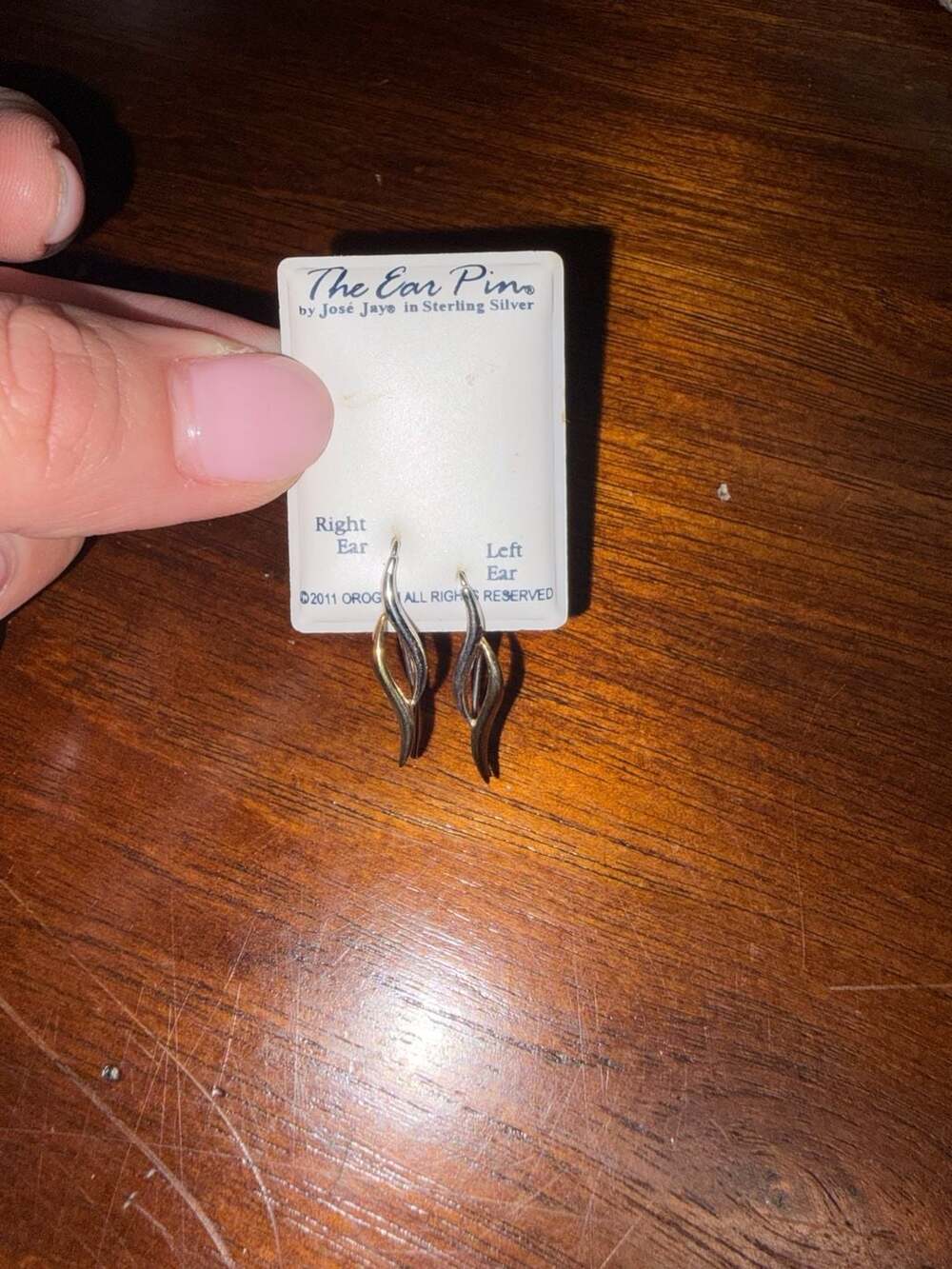 José Jay The Ear Pin Sterling Silver Two Tone Earrings Vintage